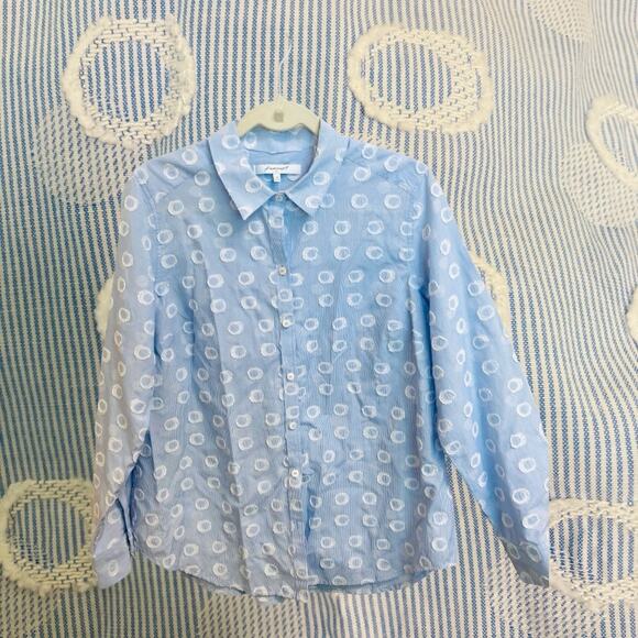 Foxcroft NYC Light Blue Micro Stripe Shirt with Textured Circles Sz 14 - Picture 1 of 9